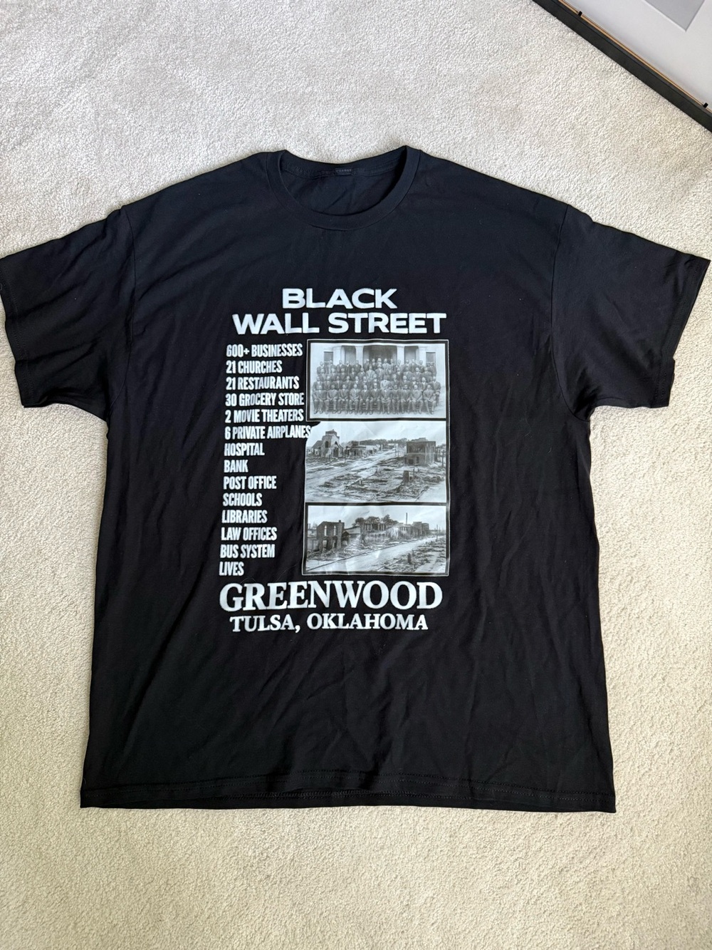 Gildan Black 'Black Wall Street Greenwood' Graphic Tee